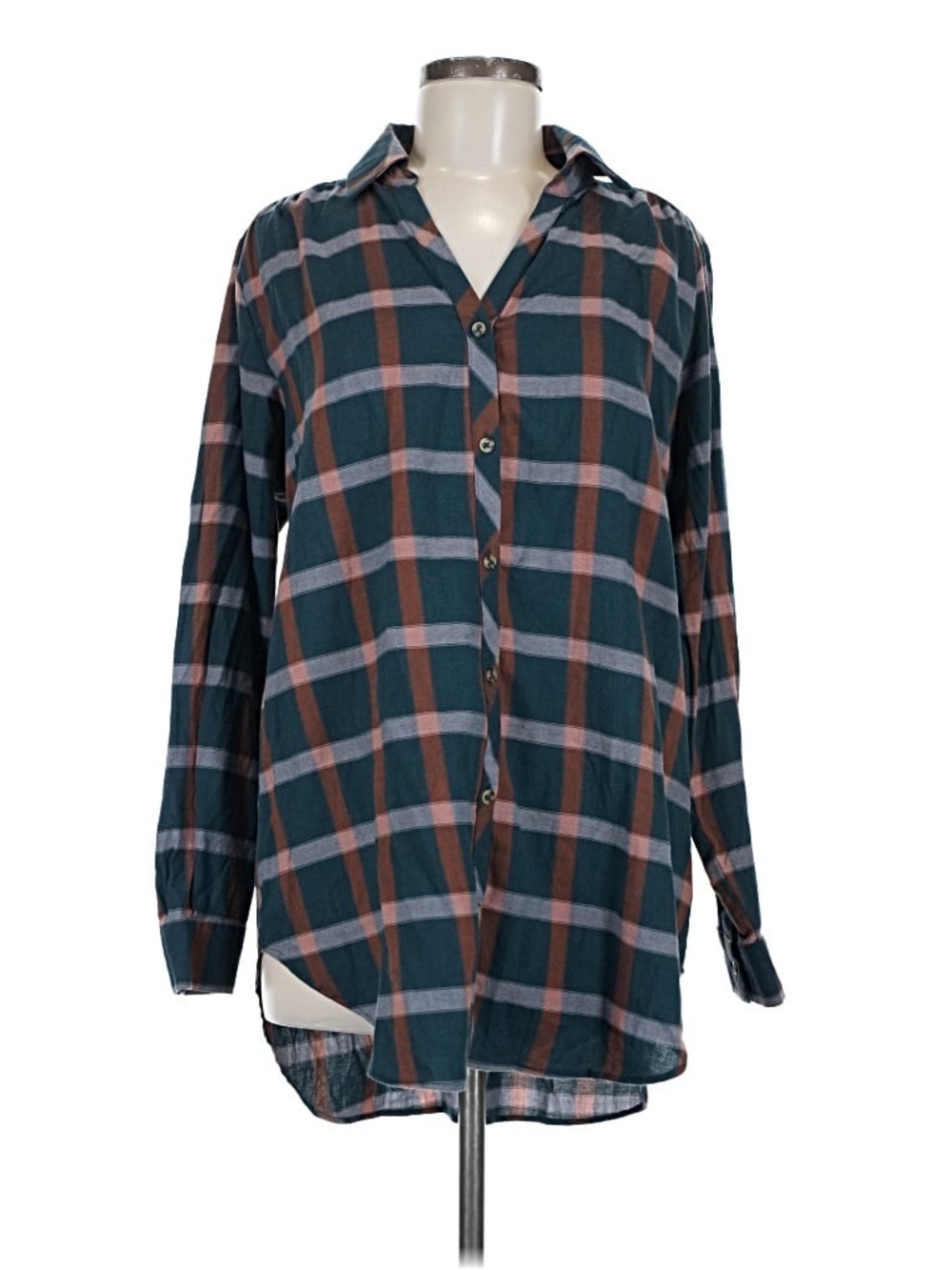 Knox Rose Button-Front Plaid Shirt in Teal & Brown